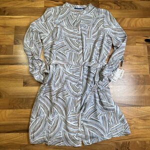 Apt. 9 Women's Belted Button Down Shirt Dress Light Blue Geo Print Size L NWT‎